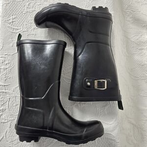 Kamik Rubber Rainboots Kids 4 Black Silver Waterproof Round Toe Mid Calf Warm